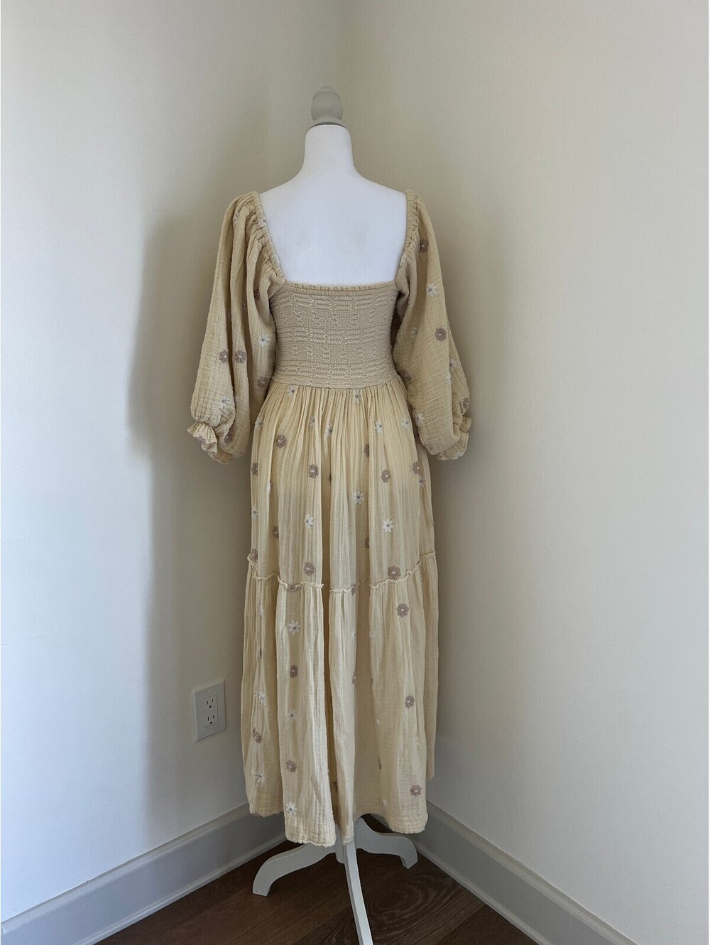 Free People - Smocked Yellow Bodice Floral Maxi Dress with Puff Sleeves, Size XS - Picture 6 of 9